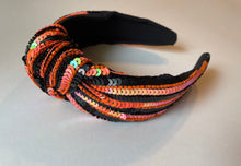 Load image into Gallery viewer, Black Headband -Orange &amp; Black Sequins
