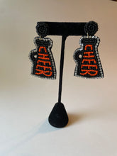 Load image into Gallery viewer, Seed Bead Orange &amp; Black Cheer Earrings
