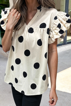 Load image into Gallery viewer, Polka Dot V Neck Ruffle Sleeve Top

