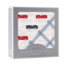 Load image into Gallery viewer, Blue and Red Fire Truck Blanket
