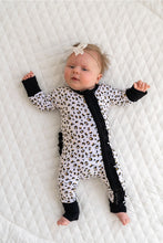 Load image into Gallery viewer, Allie Leopard Bamboo Ruffle Zipper Footie
