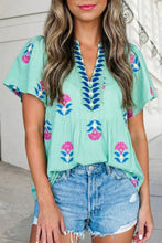 Load image into Gallery viewer, Teal Floral Flutter Sleeve Top
