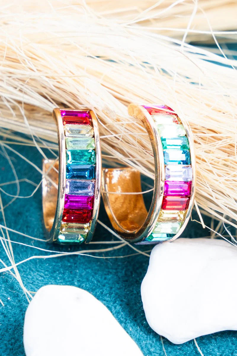 Multicolored Baguette Hoop Earrings