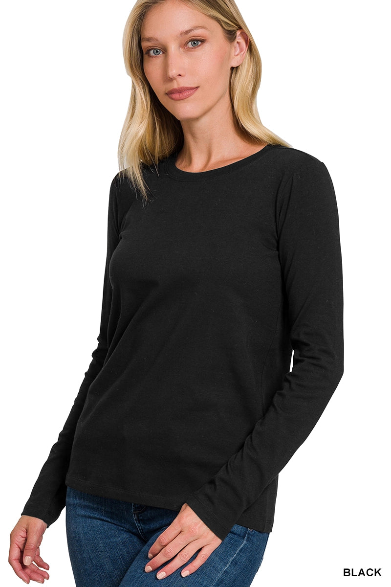 Long Sleeve Black Cotton Crew