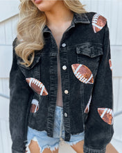 Load image into Gallery viewer, Black Corduroy Sequin Football Cropped Jacket
