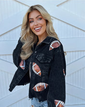 Load image into Gallery viewer, Black Corduroy Sequin Football Cropped Jacket
