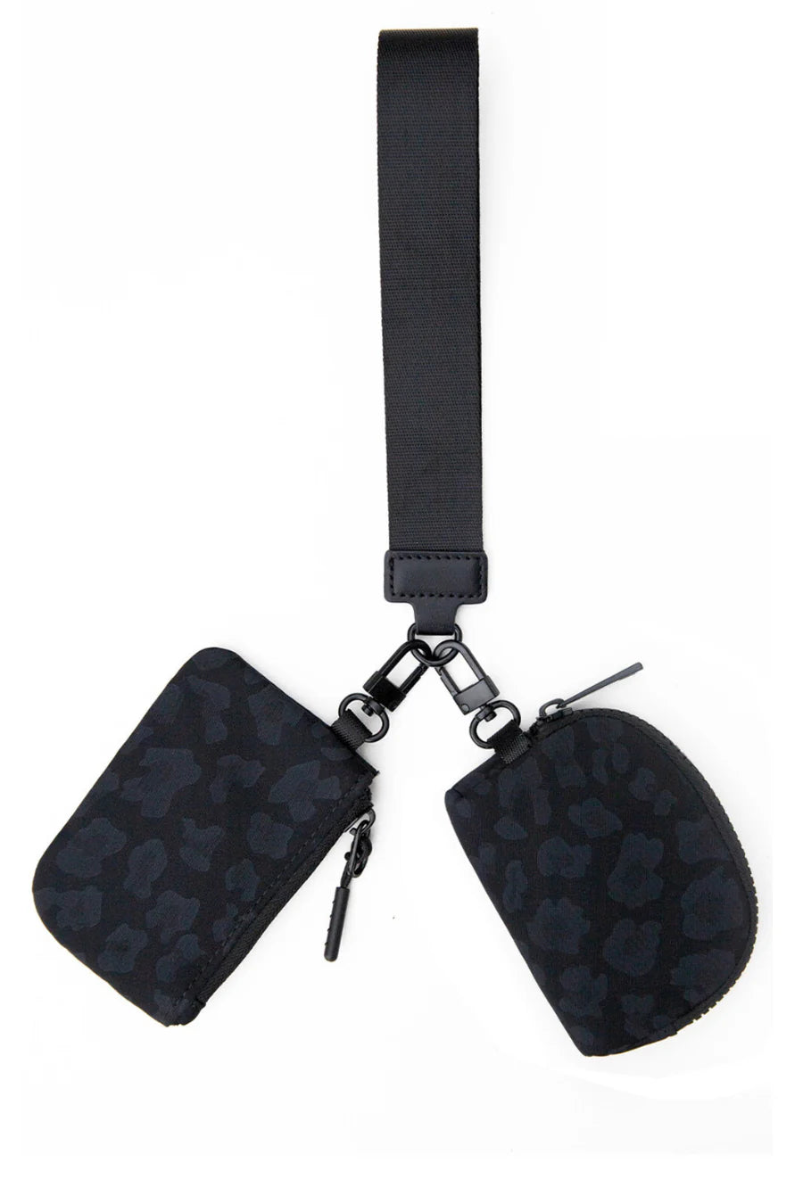 Double Pouch Wristlet - Black Leopard