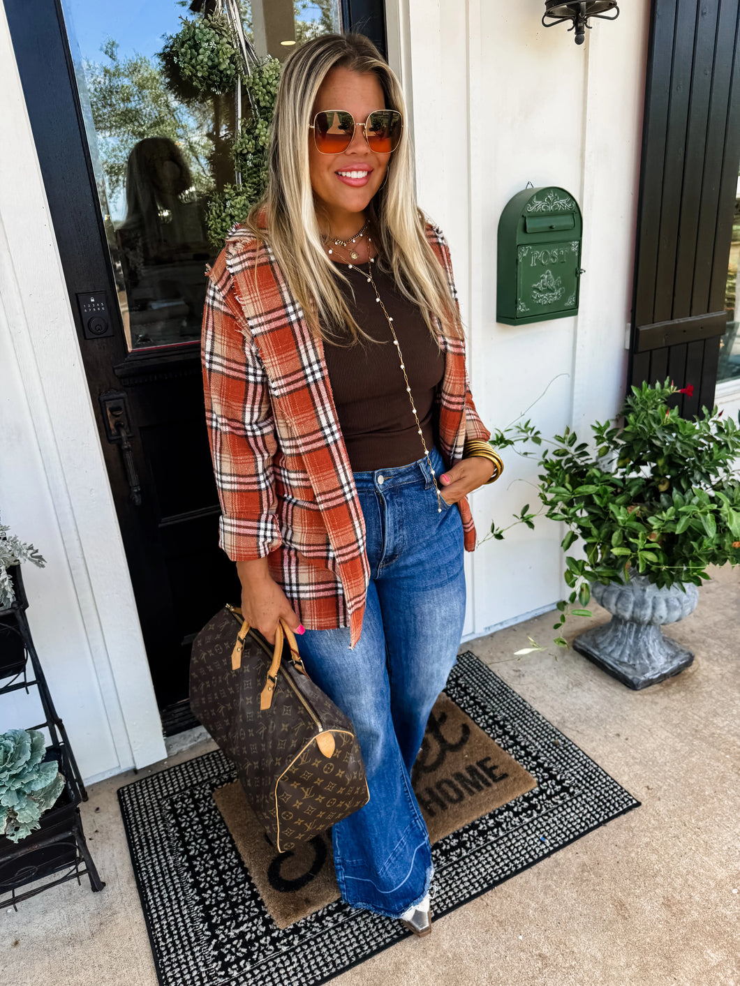 Plaid Blazer - Rust
