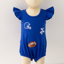 Load image into Gallery viewer, Blue Football Sequin Romper
