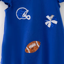 Load image into Gallery viewer, Blue Football Sequin Romper
