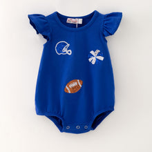 Load image into Gallery viewer, Blue Football Sequin Romper
