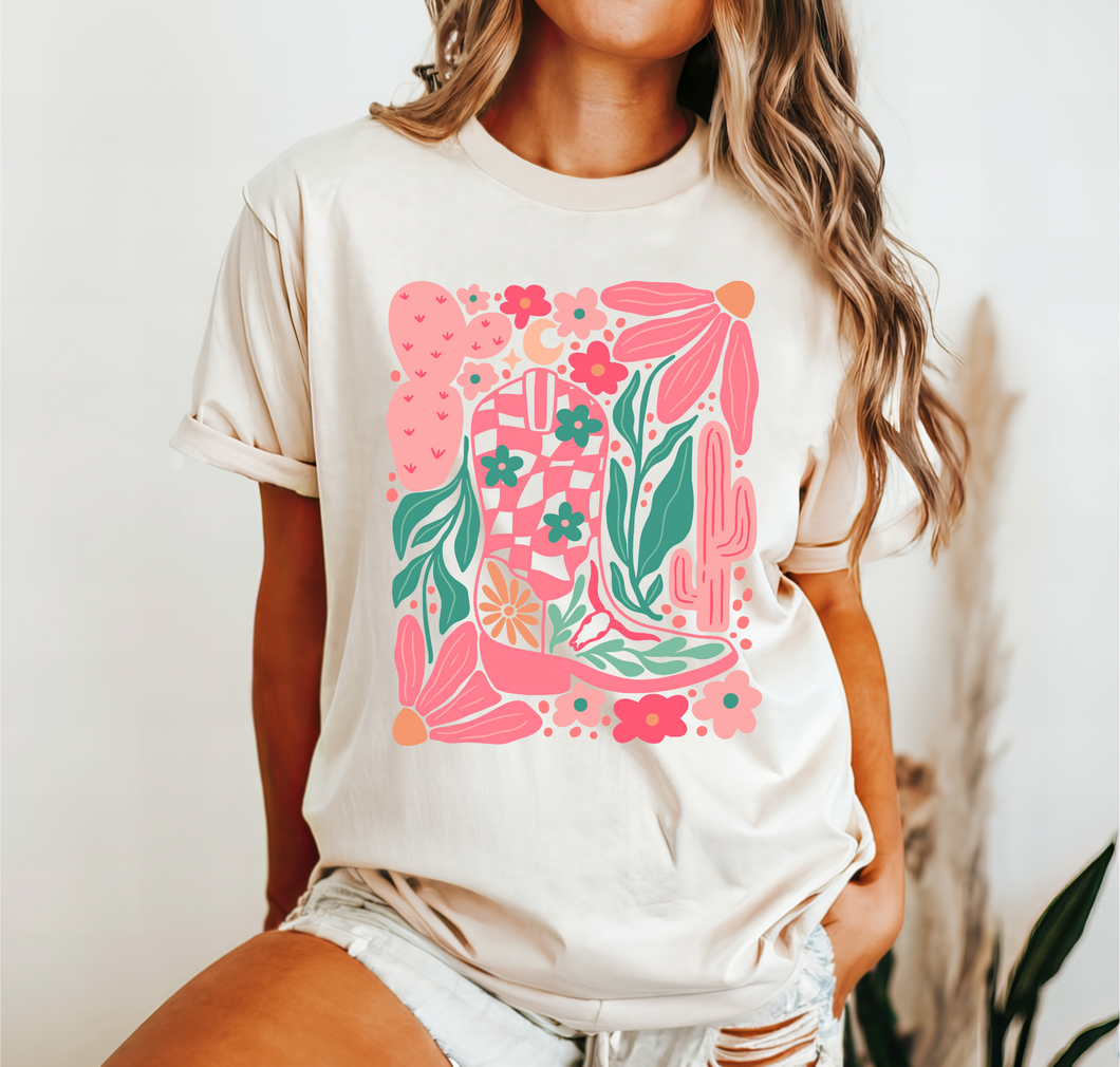 Adult Boot Floral Tee