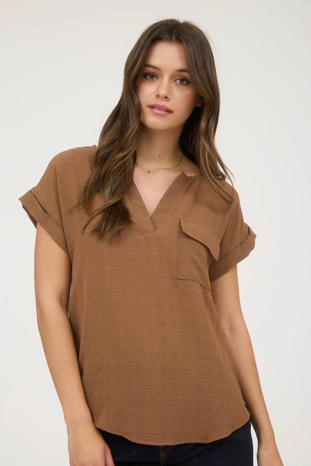 Brown Split Neck Top