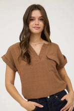 Load image into Gallery viewer, Brown Split Neck Top

