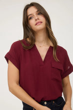 Load image into Gallery viewer, Burgundy Split Neck Top
