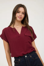 Load image into Gallery viewer, Burgundy Split Neck Top
