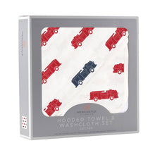 Load image into Gallery viewer, Fire Truck Hooded Towel &amp; Washcloth Set
