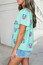Load image into Gallery viewer, Teal Floral Flutter Sleeve Top
