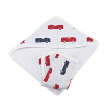 Load image into Gallery viewer, Fire Truck Hooded Towel &amp; Washcloth Set
