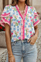 Load image into Gallery viewer, Floral Print Ruffled Trim V Neck Blouse | S-XL
