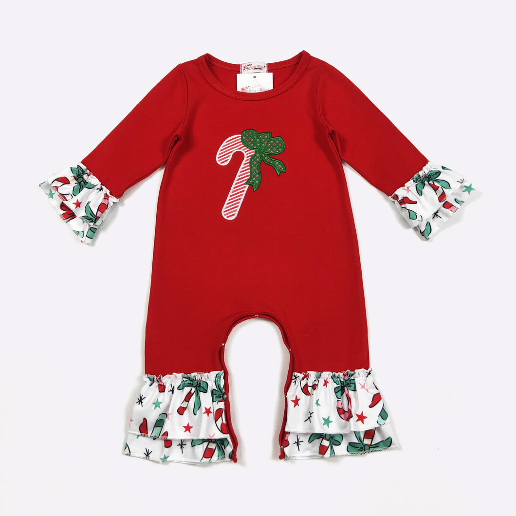 Embroidered Candy Cane Romper