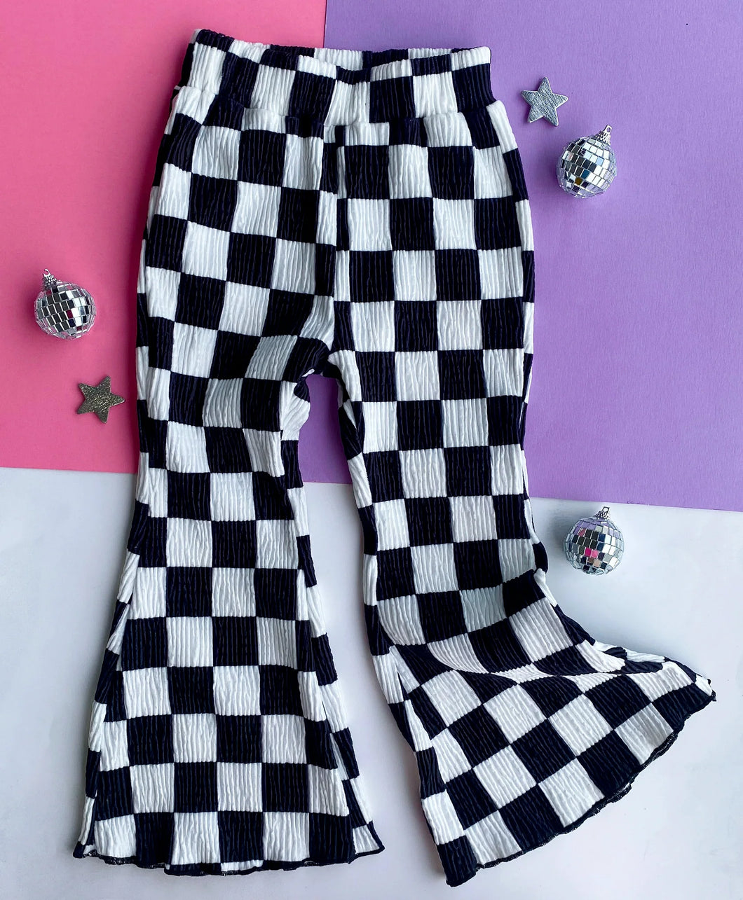 Pleated Checker Bell Bottoms