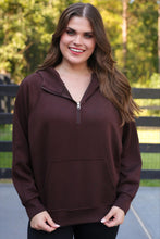 Load image into Gallery viewer, Mocha Kayla Luxe Hooded Quarter Zip
