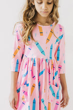Load image into Gallery viewer, Color Crayons 3/4 Sleeve Pocket Twirl Dress
