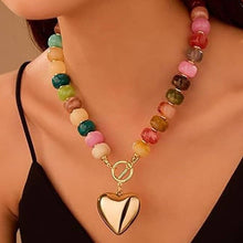 Load image into Gallery viewer, MULTI BEADED HEART CHARM TOGGLE NECKLACE
