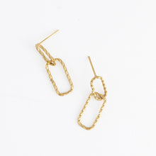 Load image into Gallery viewer, 18K Gold Textured Oval Link Dangle Earrings
