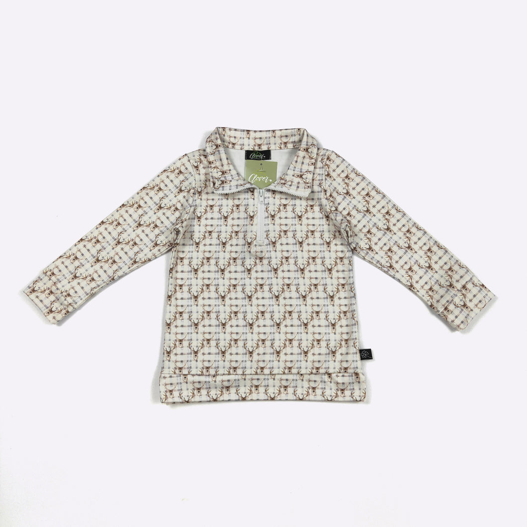 Plaid Deer Quarter Zip