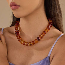 Load image into Gallery viewer, Chunky Amber-Tone Barrel Bead Necklace
