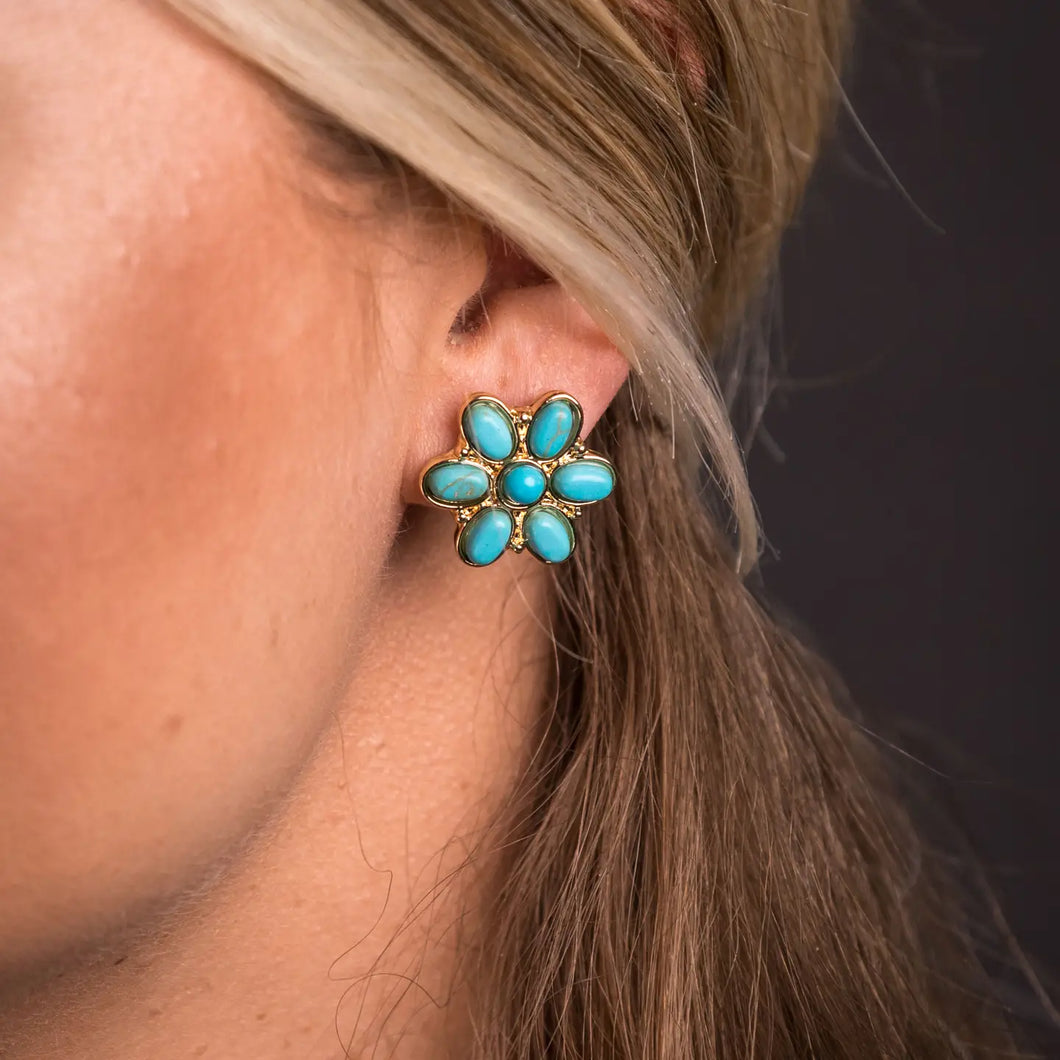 Gold and Turquoise Flower Stud
