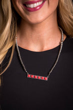Load image into Gallery viewer, Silver Disc Beaded Necklace w/ Square Bar
