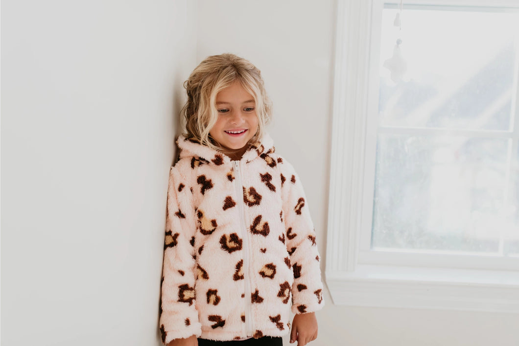 Fur Pink Leopard Jacket with Ears