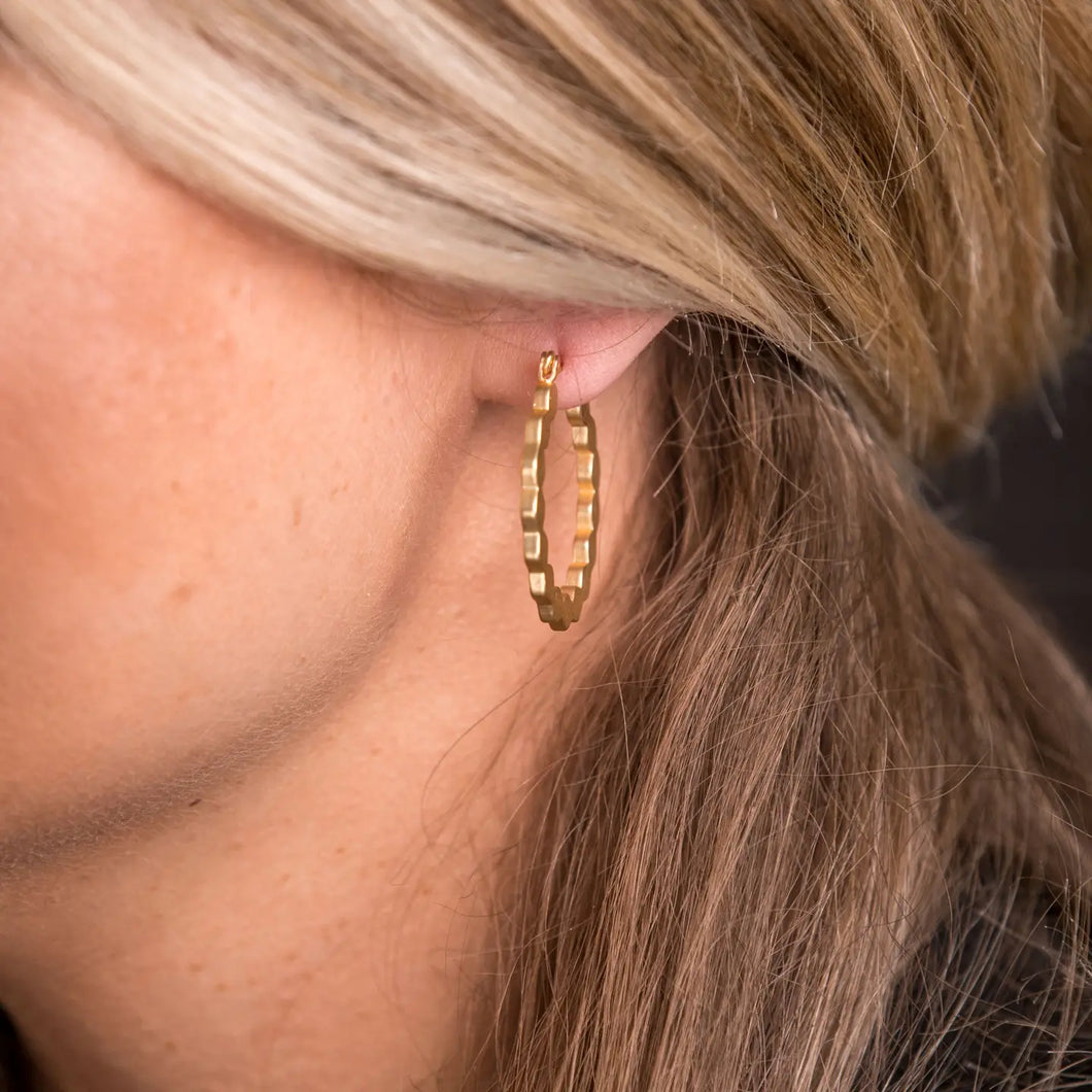 Gold Matte Scalloped Hoop Earring