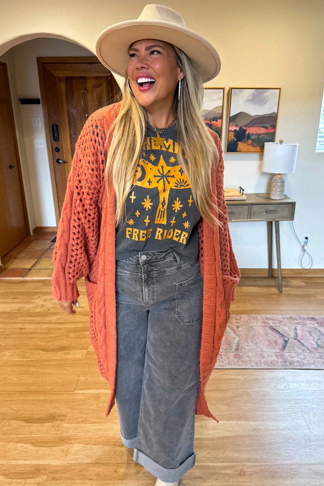 Orange Kandias Knit Cardigan
