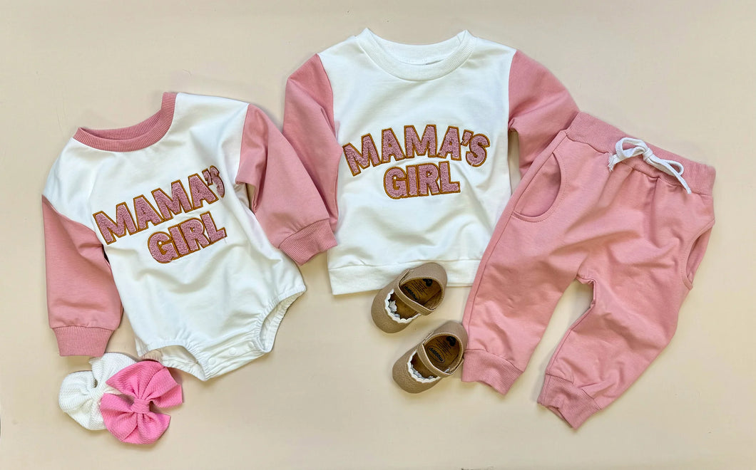 Pink Chenille Patch Mama's Girl Set