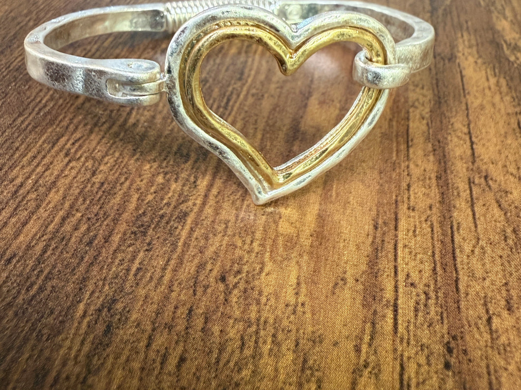 Mixed Metal Heart Cuff Bracelet