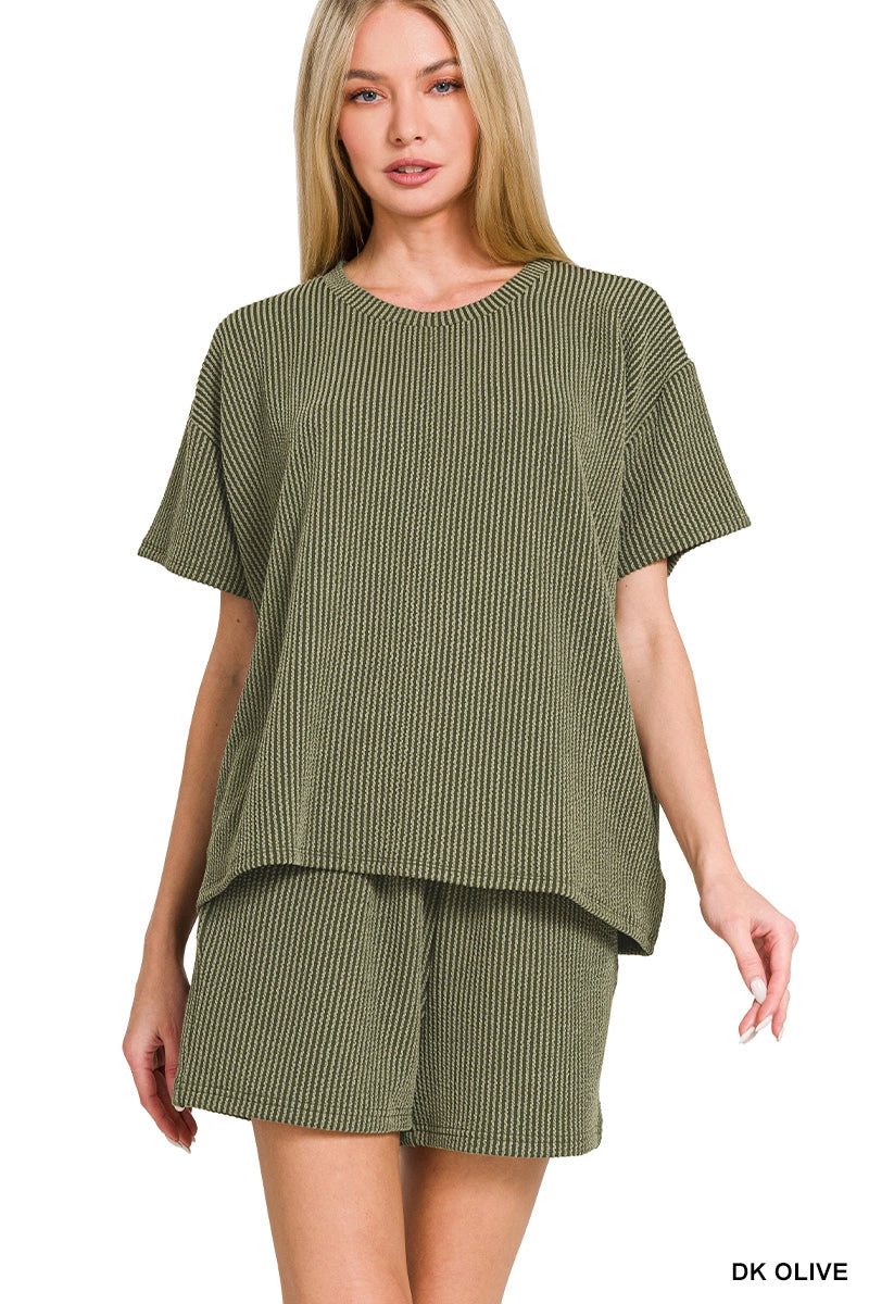 Rib Short & Tee Set - Olive