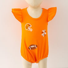Load image into Gallery viewer, Orange Football Sequin Romper
