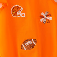 Load image into Gallery viewer, Orange Football Sequin Romper
