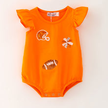 Load image into Gallery viewer, Orange Football Sequin Romper
