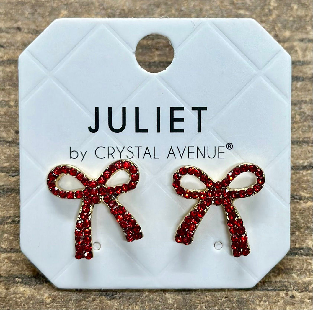 Red Crystal Bow Earrings