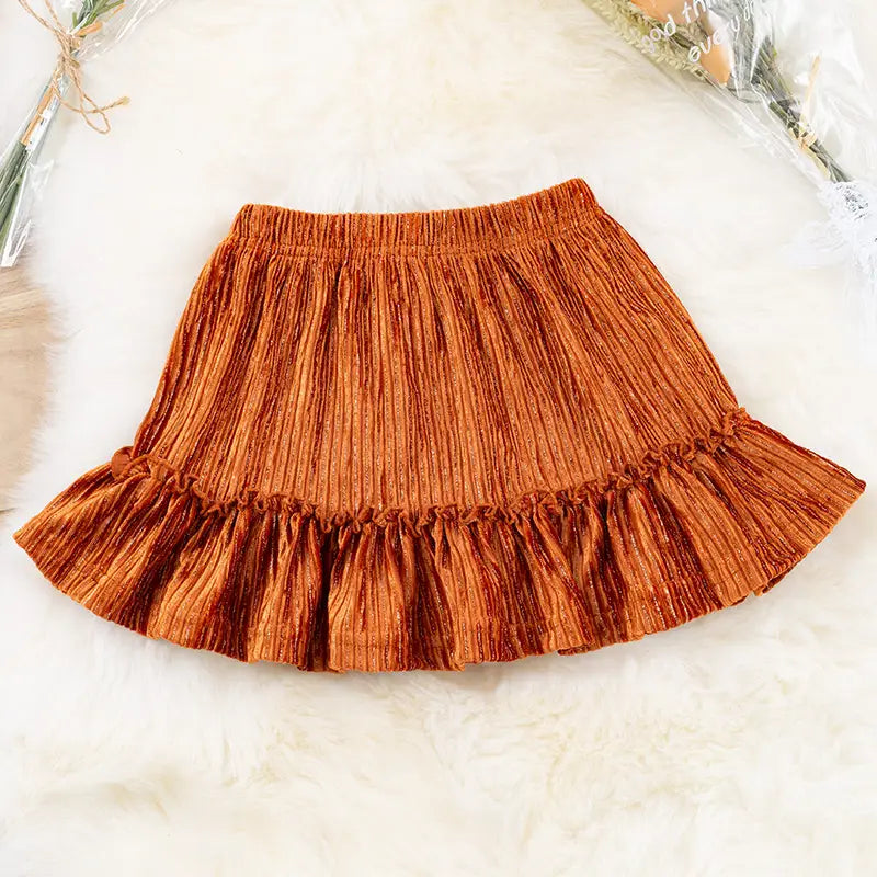 Rust Velvety Ruffle Skirt