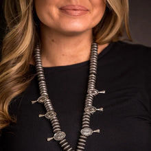 Load image into Gallery viewer, Faux Navajo Pearl Disc Squash Blossom Necklace
