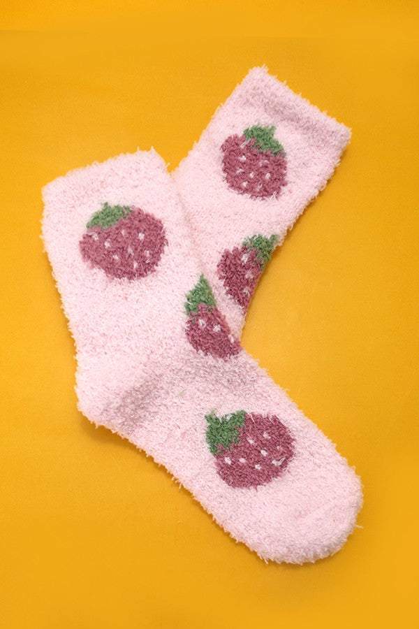 Strawberry Fuzzy Socks