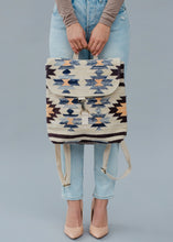 Load image into Gallery viewer, Tan &amp; Blue Aztec Backpack
