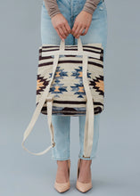 Load image into Gallery viewer, Tan &amp; Blue Aztec Backpack

