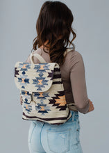 Load image into Gallery viewer, Tan &amp; Blue Aztec Backpack
